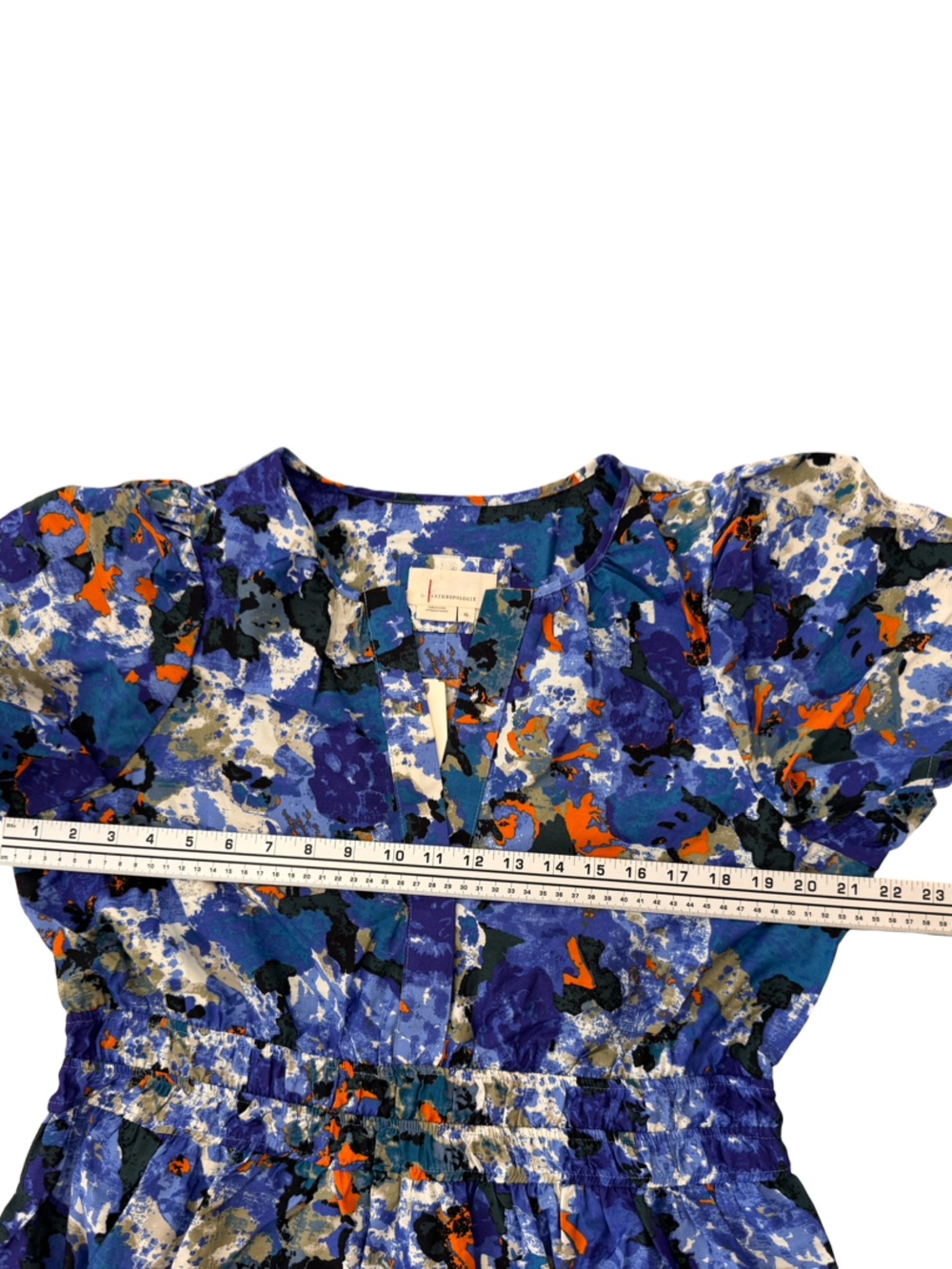 Anthropologie Blue Floral Maxi Dress with Orange & Cream Accents - Picture 8 of 11
